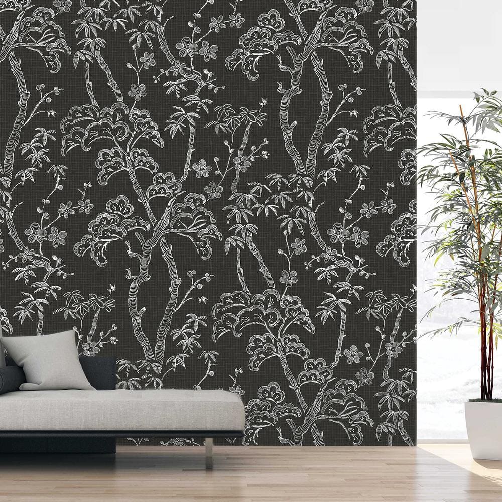 Gray and White Floral Botanical Wall Mural