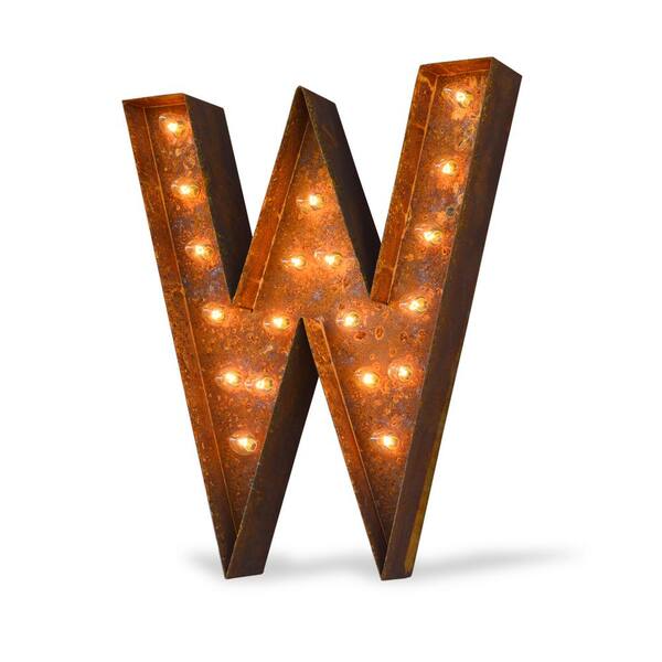 TrekShops 24 in. High Rusted Steel Alphabet Letter W Plug-In Marquee Lights