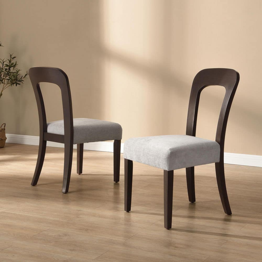 Kai Modern Upholstered Chenille Dining Chairs, Open Back, Rubberwood, Grey Plus Dark Brown, Set of 2