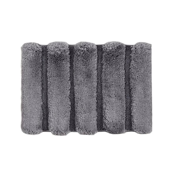 Jeedeson 17 in. W x 24 in. L Grey Bath Rug with High-Low Stripe Design