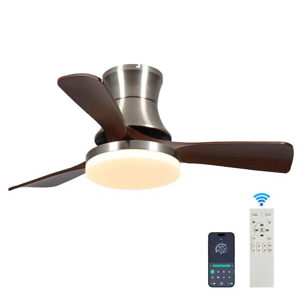 LINJO 42 in. Smart Indoor Brushed Nickel Ceiling Fan with 3-Colors LED Light/Dimmer and DC Reversible and APP/Remote Control