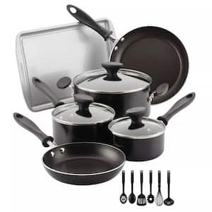 15-Piece Aluminum Non-Stick Cookware Set in Black Aluminum Nonstick Cookware Set with Prestige Tools Set in Black
