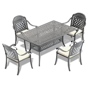 5-Piece Cast Aluminum Outdoor Dining Set with Random Colors Cushion