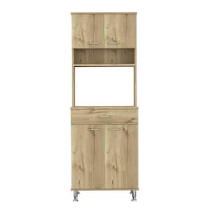23.6 in. W x 13.7 in. D x 66.5 in. H 2 Double Door Light Oak Brown Linen Cabinet with 2-Interior Shelves and 1 Drawer
