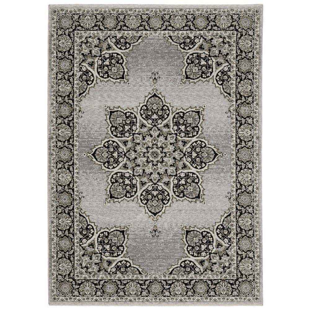Channing Gray/Black 8 ft. x 11 ft. Floral Oriental Medallion Polyester Fringe Edge Indoor Area Rug price history on PriceWatchPro
