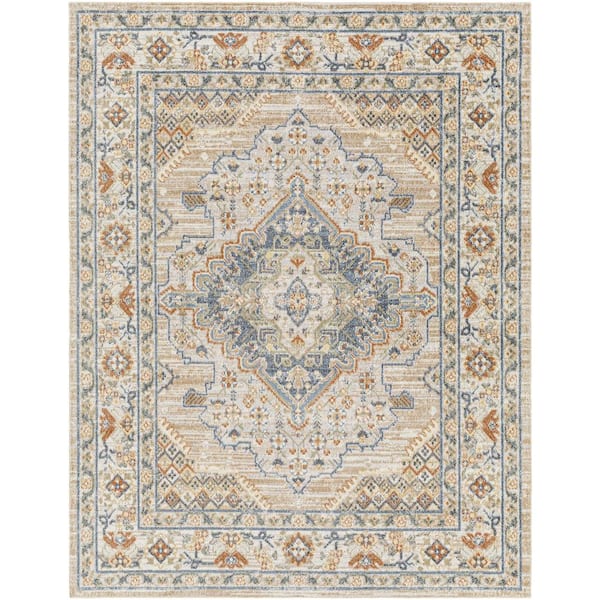 Lillian Blue/Brown 9 ft. x 12 ft. Indoor Machine-Washable  Area Rug