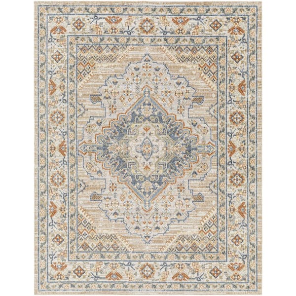 Lillian Blue/Brown 8 ft. x 10 ft. Indoor Machine-Washable Area Rug