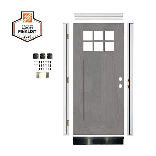 DIY RTA KIT 36in.x80in. Craftsman 6-Lite Clear Glass Left-Hand Malibu Grey Stain Fiberglass Ready To Assemble Front Door