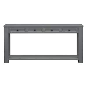63 in. W x 14 in. D x 30 in. H Tan Gray Linen Cabinet Console Table with Storage Drawers and Bottom Shelf