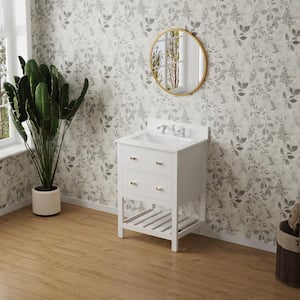 24 in. W x 19 in. D x 34 in. H Bathroom Vanity in White with White Marble Top and Single Sink