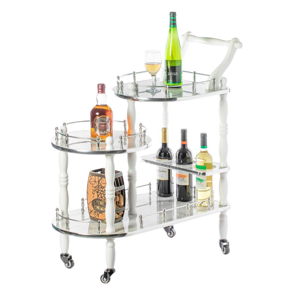 Gray Rectangular Wood Bar Cart with Wine Rack and Storage