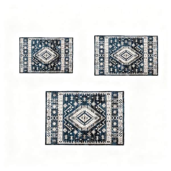 5 X 7 Black Blue Abstract Washable Area Rug for Bedroom, Living Room, Entryway