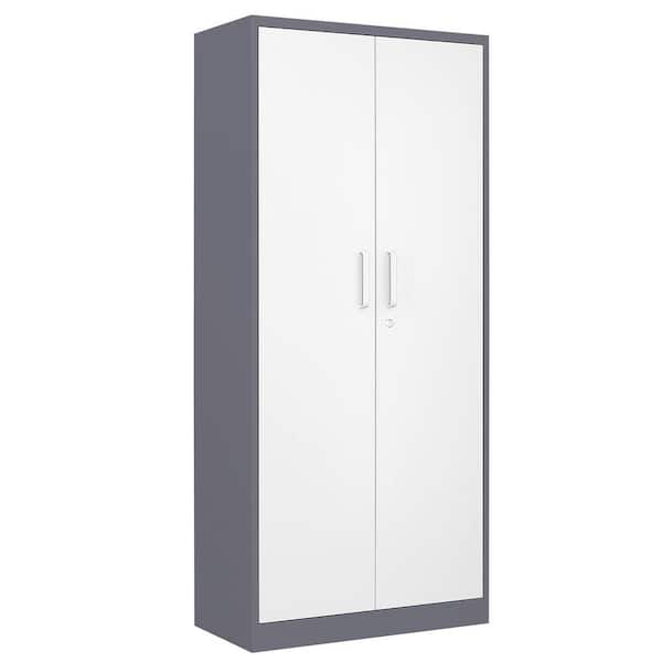 31.5 in. W x 70.87 in. H x 15.7 in. D Adjustable 4 Shelves Steel Garage Freestanding Cabinet with 2 Doors in Grey&White