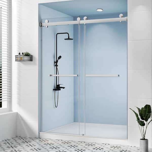 56-60 in. W x 79 in. H Double Sliding Frameless Shower Door in Chrome with 3/8 in. Clear Glass