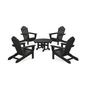 Monterey Bay 5-Piece Plastic Patio Conversation Set Adirondack Chair in Charcoal Black