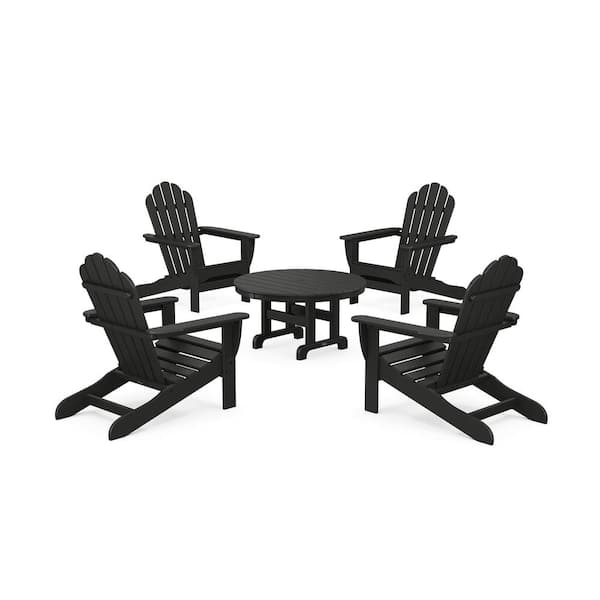 Trex Outdoor Furniture Monterey Bay 5-Piece Plastic Patio Conversation Set Adirondack Chair in Charcoal Black