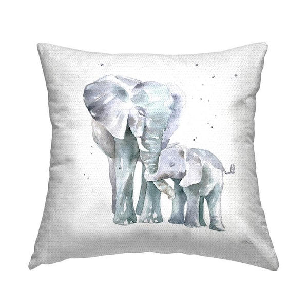 Stupell Industries Mother and Child Elephants Casual Wildlife Family Grey Square Outdoor Throw Pillow