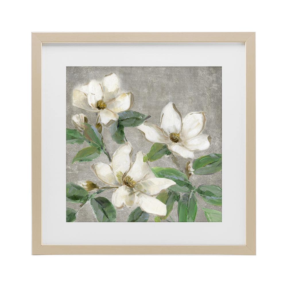 Stupell Industries Ivory Magnolias on Grey Birch Framed Print