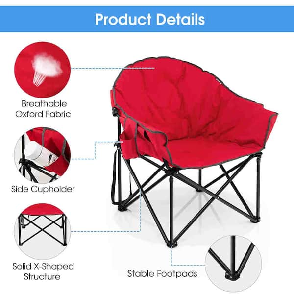 2 -piece  Oversized Folding Padded Camping Moon Saucer Chair Bag Outdoor Fishing Red