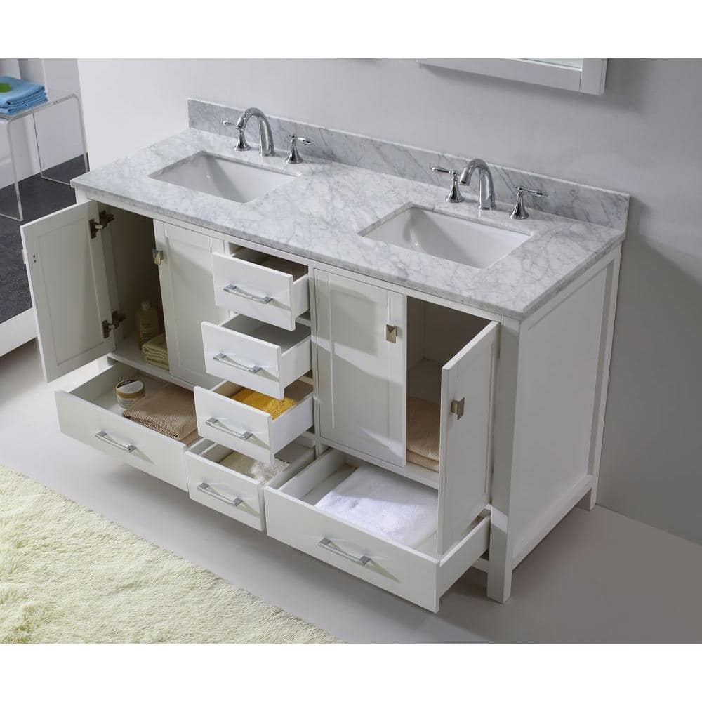 Caroline Avenue 60" White Solid Oak Double Vanity Cabinet