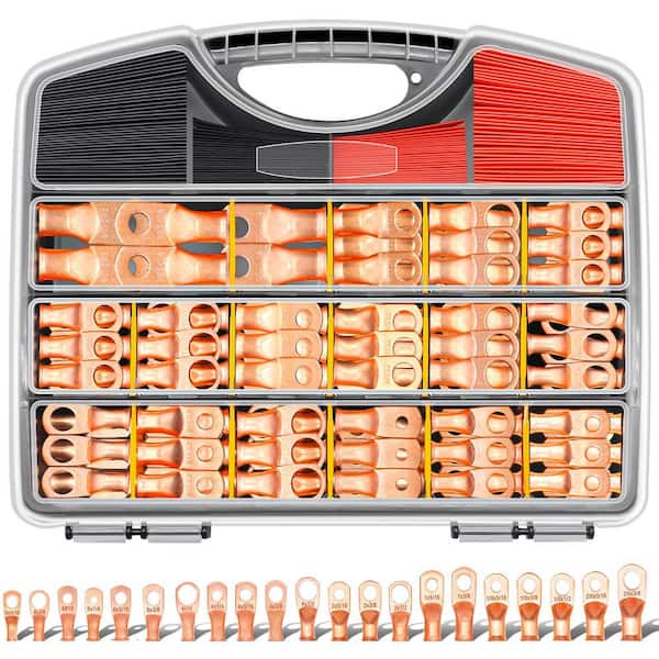 230PCS Heavy Duty Copper Lugs and Ring Terminals Connectors with Heat Shrink Tube for Cable Wiring