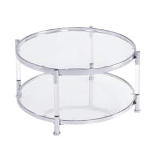 32.3 in. W Round Tempered Glass Metal Outdoor Coffee Table