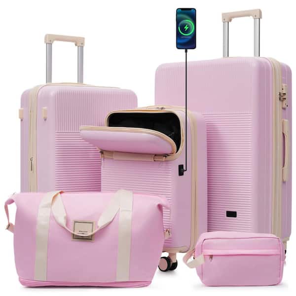 Merax 5 Bags 5-Piece Light Pink Expandable ABS Luggage Set with