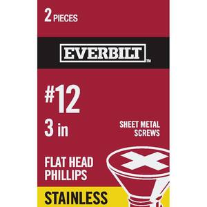 #12 x 3 in. Stainless Steel Phillips Flat Head Sheet Metal Screw (2-Pack)