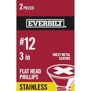 #12 x 3 in. Phillips Flat Head Stainless Steel Sheet Metal Screw (2-Pack)