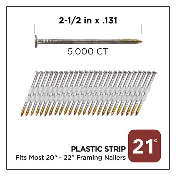 2-1/2 in. x 0.131 21-Degree Bright Finish Smooth Shank Plastic Strip Framing Nails (5000 -Per Box)