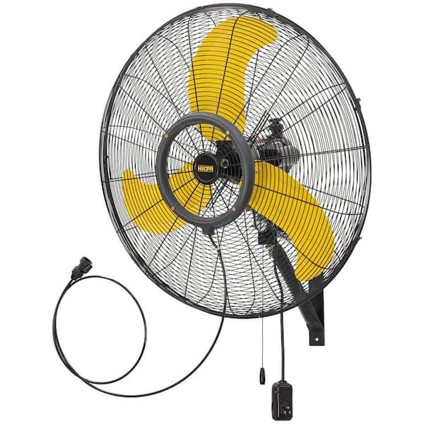 HICFM 30 in. Yellow Misting Outdoor Oscillating Weatherproof Wall Mounted Fan, 9300 CFM, IP44 Motor, GFCI Plug, 3-Speed