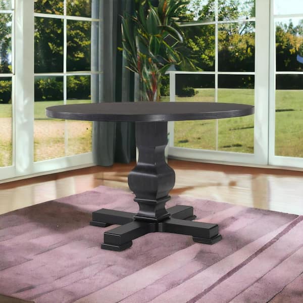 Black Wood 47.25 in. Pedestal Dining Table Seats 4
