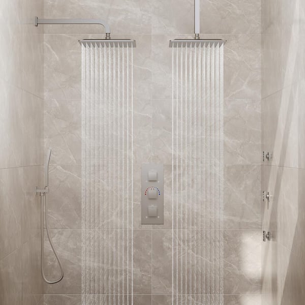 8-Spray Patterns Fixed and Handheld Shower Head with 12 in. Wall Mount in Brushed Nickel
