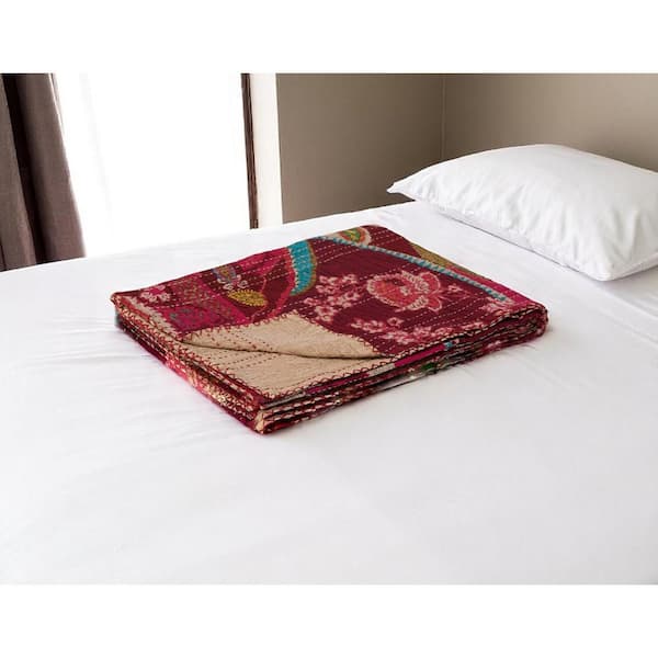 Red Floral Cotton Throw Blanket