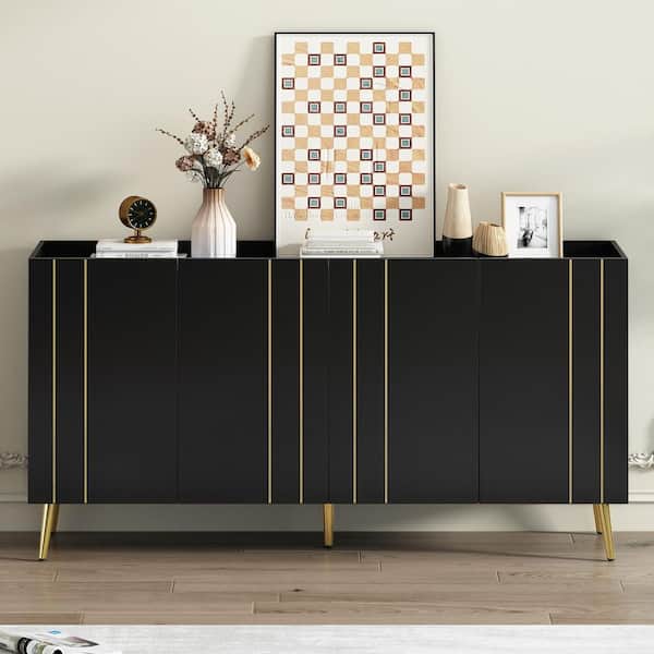 31.4 in. H x 62.9 in. W Black Wood Shoe Storage Cabinet with Adjustable Shelves