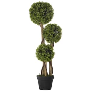 35 .5 in. Artificial Plant 3 Ball Boxwood Topiary Artificial Tree in Light Green in Pot for Home Office Decor
