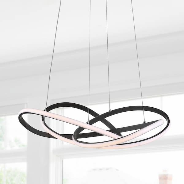 JONATHAN Y Alexia 25 in. Black Abstract Integrated LED Metal Adjustable Pendant
