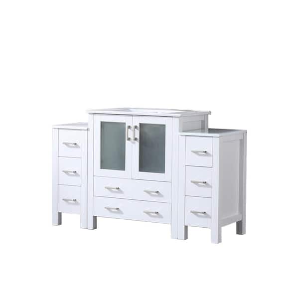 Volez 54 in W x 18.25 in D White Single Bath Vanity with Side Cabinets, and White Ceramic Top