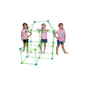 Blue and Green Balls Fort Building Kit, Glow in the Dark Sticks, Fun Construction Toy for Age 5 Plus (77-Piece)