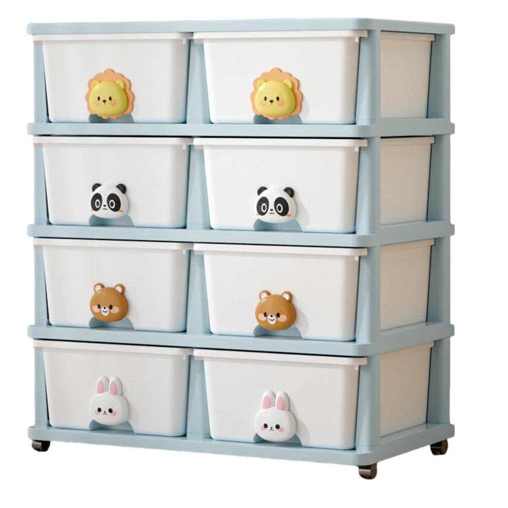 Organizational Storage, Double Row Drawer Storage Rack with 8 Drawers& 4 Layer, Flexible Mobility With Wheels in White