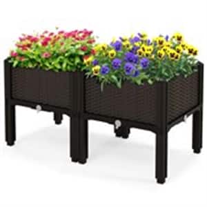 Outdoor 2 Set Brown Plastic Planter Vertical Elevated Raised Garden Bed Planter Box Kit for Backyard Patio