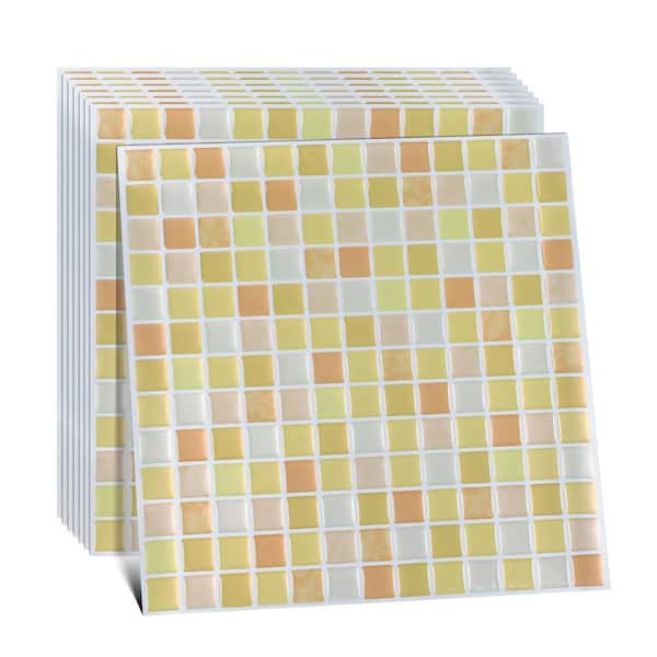 ilemong 10" x 10" Self-Adhesive Mosaic Tile Vinyl Peel and Stick Backsplash Tiles for Kitchen Bathroom in Light Yellow(10-Tiles)
