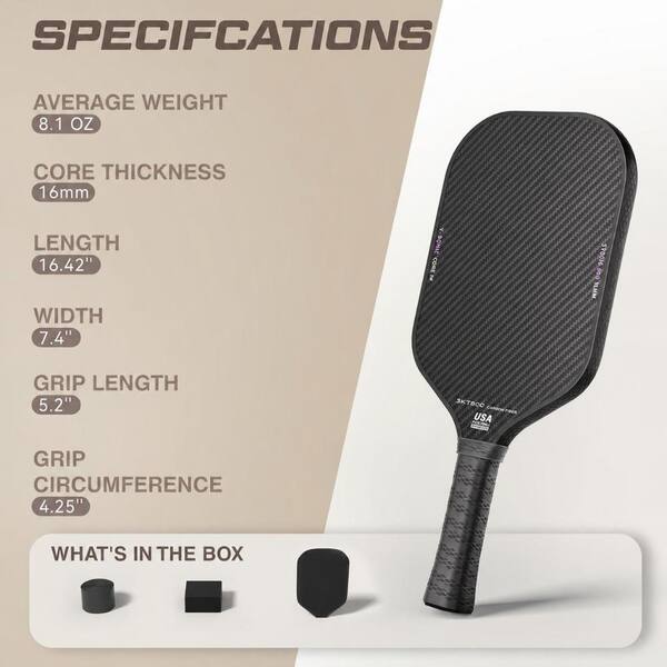 T800 Carbon Fiber Pickleball Paddle with 16mm V-Sonic IV Honeycomb