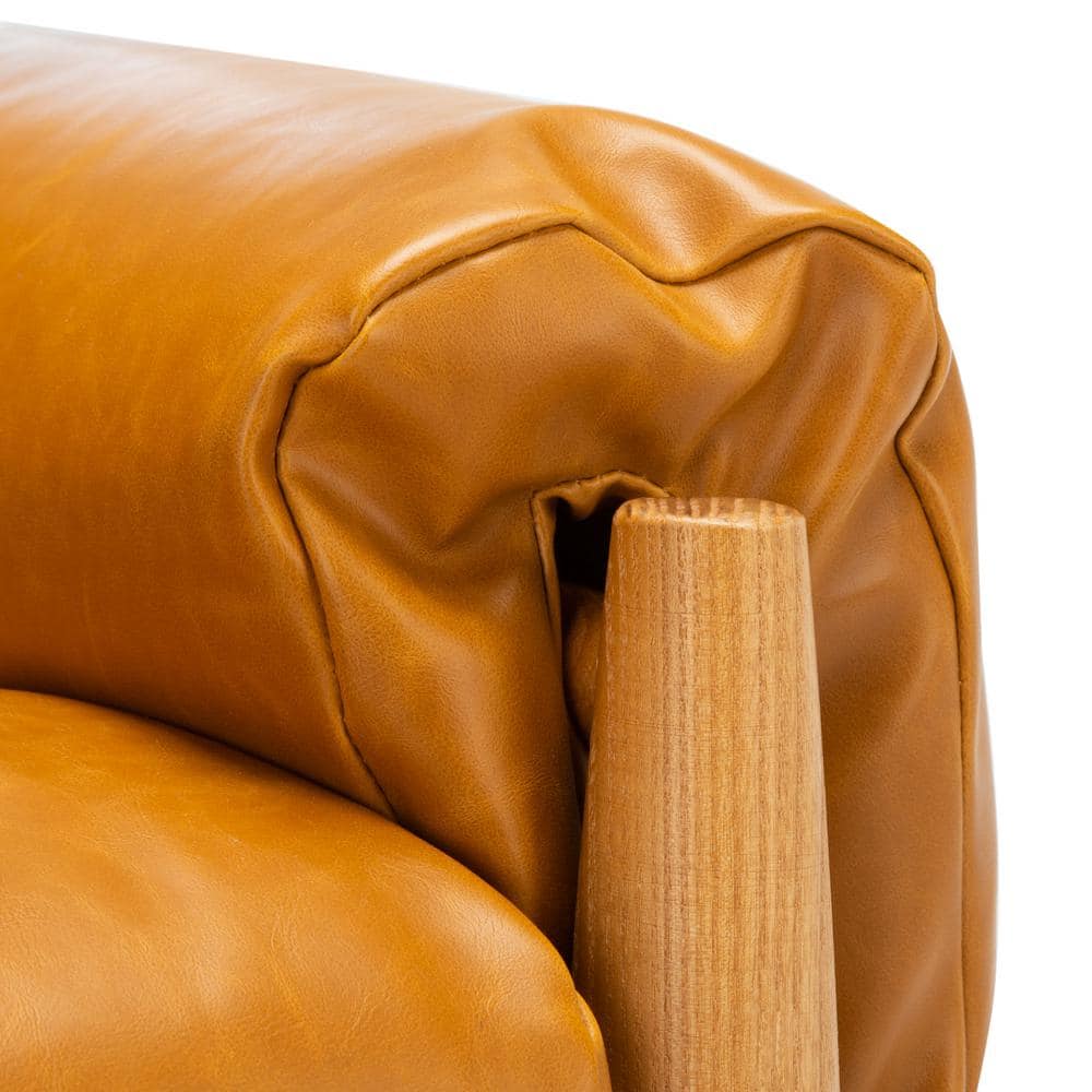 Oslo 32" Caramel Faux Leather & Natural Wood Mid-Century Accent Chair