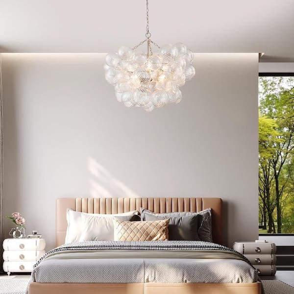HUOKU Neuvy 8-Light 33 in. W Nickel Chandelier with Swirled-Glass