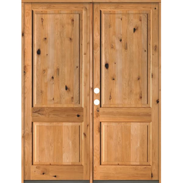 Krosswood Doors 72 in. x 96 in. Rustic Knotty Alder 2-Panel Square Top Clear Stain Right-Hand Inswing Wood Double Prehung Front Door