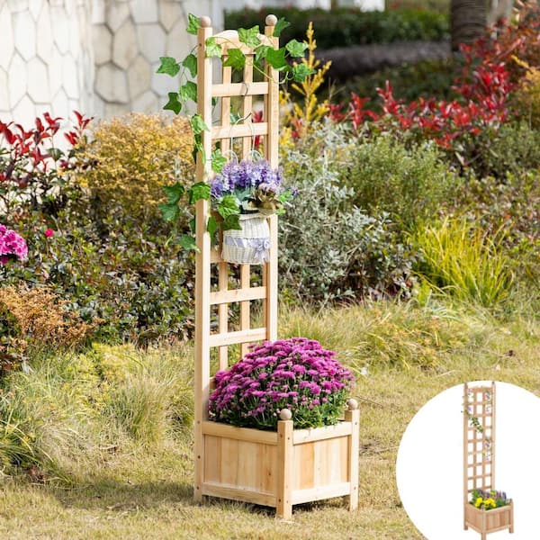 ToolCat 49 in. x 12 in. Wooden Raised Garden Bed with Trellis, Outdoor Planter Box with DRainage Crevices for Climbing Plants