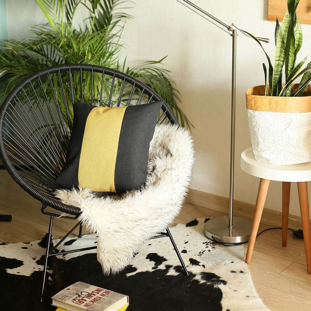 Boho-Chic Handcrafted Black and Yellow Jacquard Throw Pillow Cover 18" x 18"