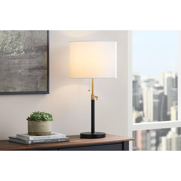 Hampton Bay Alderston 26 in. Matte Black and Antique Brass Adjustable Table Lamp
