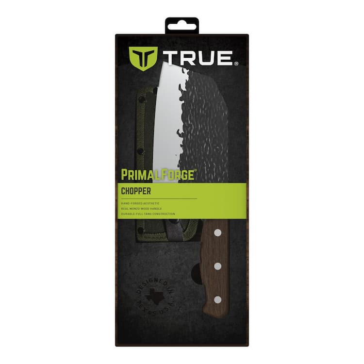 TRUE PRIMAL FORGE CHOPPER 6.5-in KNIFE WITH MONZO WOOD HANDLES AND SHEATH